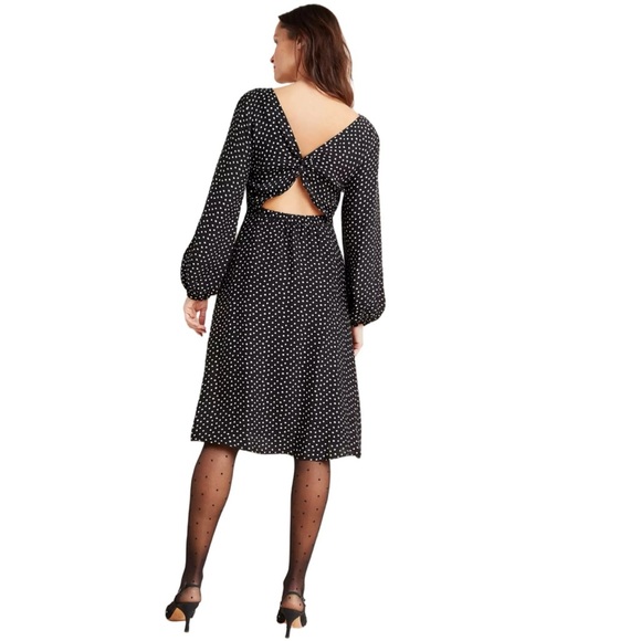Anthropologie Agatha Midi Dress in Black & White Polka Dot with Open Back. Sz 8. - Picture 2 of 12